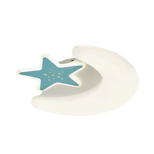 Kid's Moon and Star Flush Mount Acrylic LED Ceiling Light Fixture: Pink/Blue Finish for Bedroom