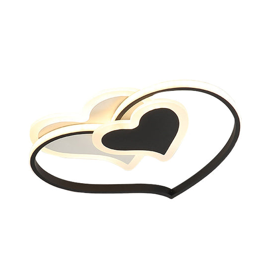 Modern LED Flush Mount Ceiling Light with Heart-Shaped Acrylic Shade - Black/White/Pink Finish for Bedrooms