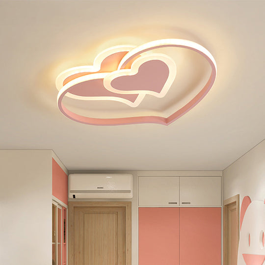 Modern LED Flush Mount Ceiling Light with Heart-Shaped Acrylic Shade - Black/White/Pink Finish for Bedrooms