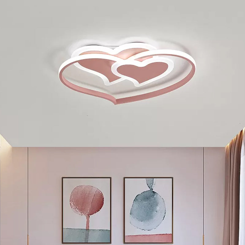 Modern Led Flush Mount Ceiling Light With Heart-Shaped Acrylic Shade - Black/White/Pink Finish For