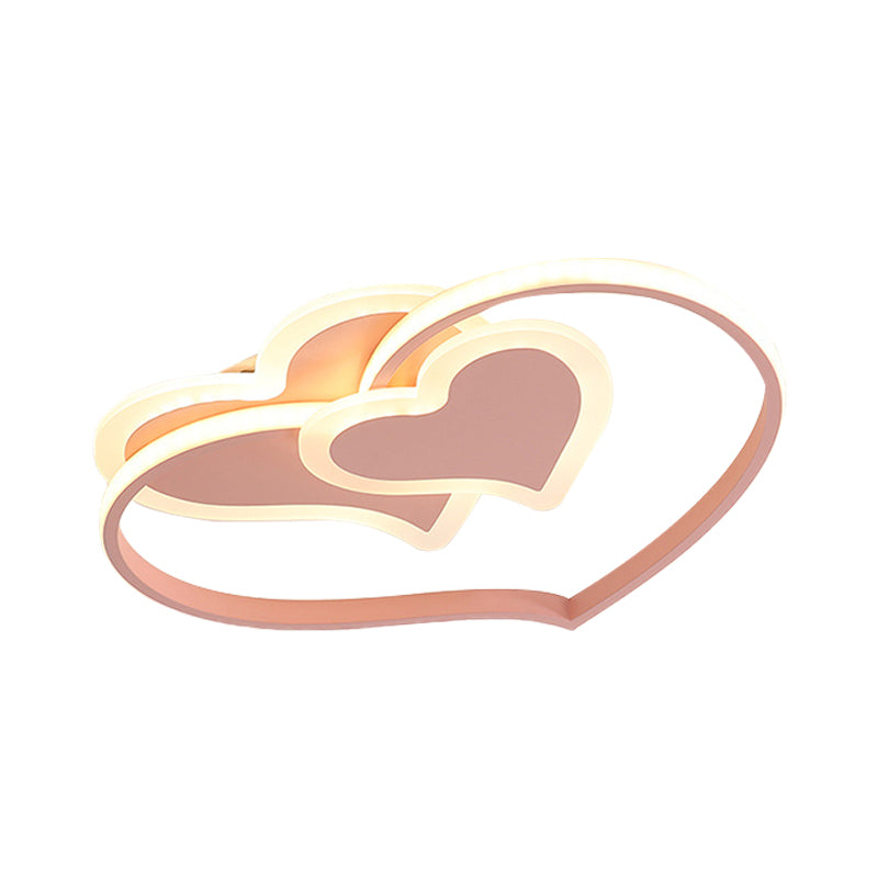 Modern LED Flush Mount Ceiling Light with Heart-Shaped Acrylic Shade - Black/White/Pink Finish for Bedrooms