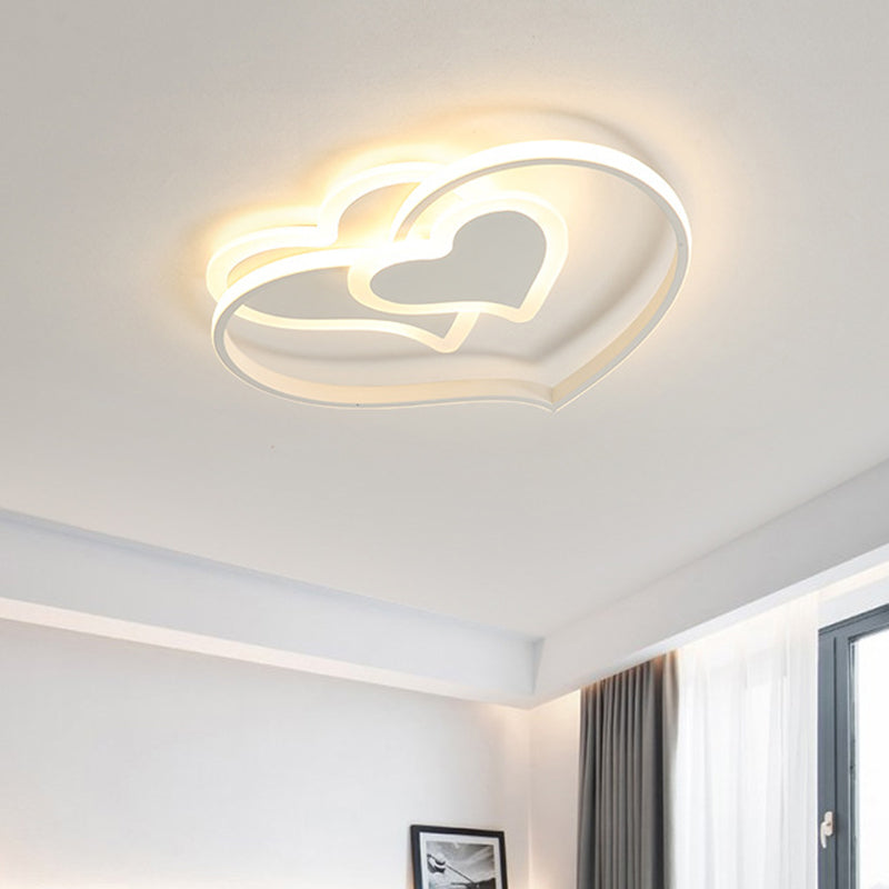 Modern LED Flush Mount Ceiling Light with Heart-Shaped Acrylic Shade - Black/White/Pink Finish for Bedrooms