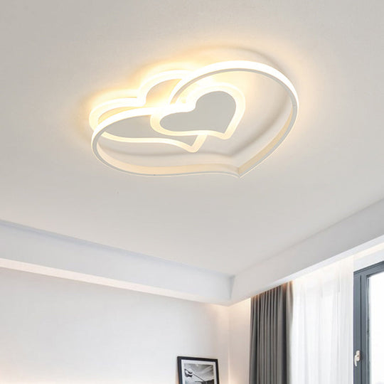 Modern LED Flush Mount Ceiling Light with Heart-Shaped Acrylic Shade - Black/White/Pink Finish for Bedrooms