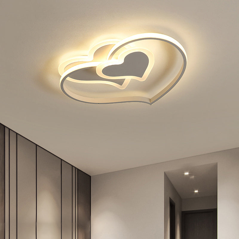 Modern LED Flush Mount Ceiling Light with Heart-Shaped Acrylic Shade - Black/White/Pink Finish for Bedrooms