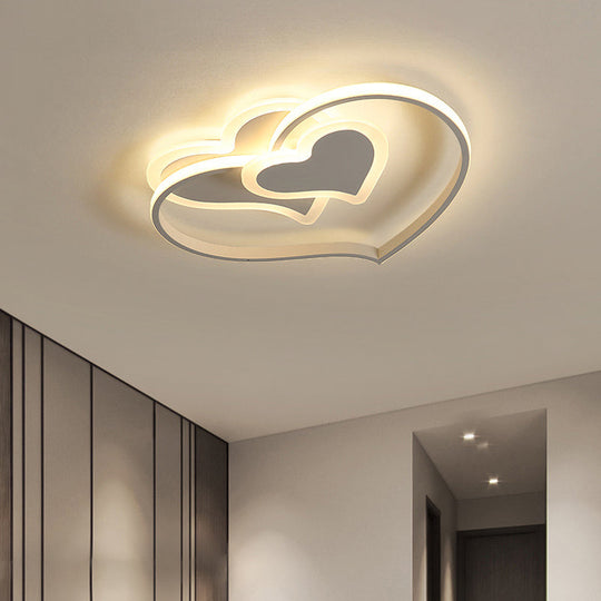 Modern LED Flush Mount Ceiling Light with Heart-Shaped Acrylic Shade - Black/White/Pink Finish for Bedrooms
