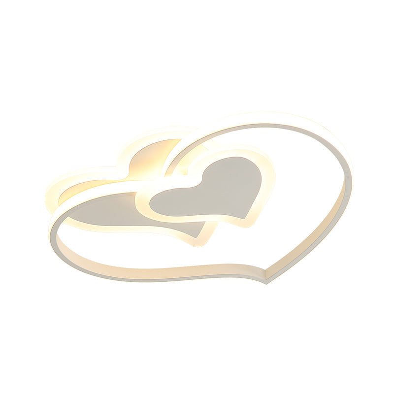 Modern LED Flush Mount Ceiling Light with Heart-Shaped Acrylic Shade - Black/White/Pink Finish for Bedrooms