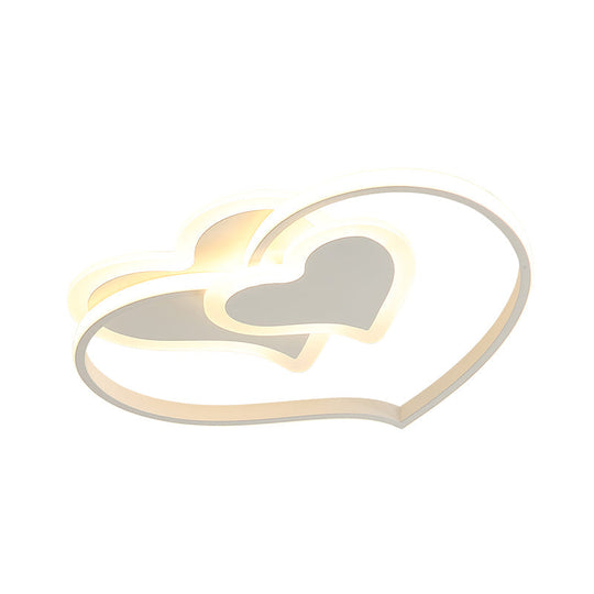 Modern LED Flush Mount Ceiling Light with Heart-Shaped Acrylic Shade - Black/White/Pink Finish for Bedrooms