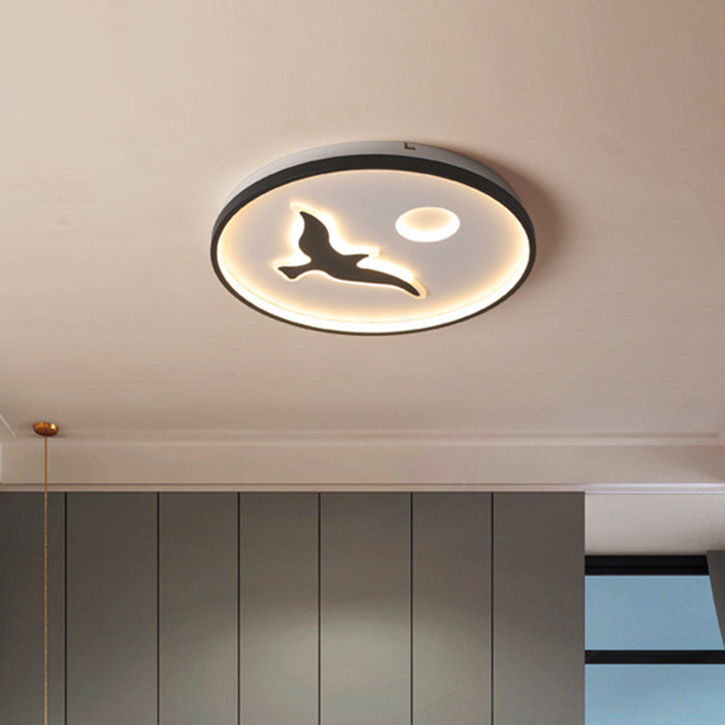 Minimalistic Bird Flush Mount Ceiling Light in Black Finish, Acrylic LED with Warm/White Light