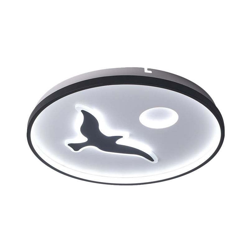 Minimalistic Bird Flush Mount Ceiling Light in Black Finish, Acrylic LED with Warm/White Light