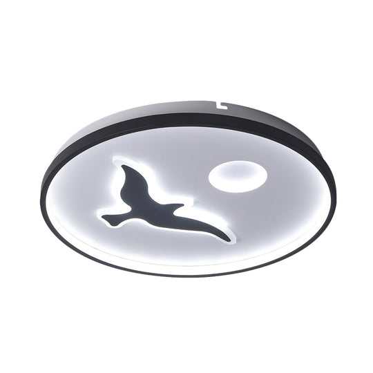 Minimalistic Bird Flush Mount Ceiling Light in Black Finish, Acrylic LED with Warm/White Light