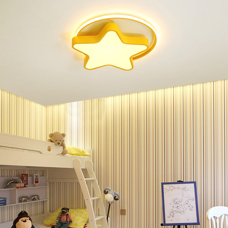 Nordic Star Led Flush Mount Ceiling Light With Acrylic Ring For Kids Room