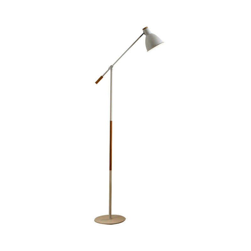Modern Metal Floor Lamp With Balance Arm - Domed Stand 1 Light White/Black Finish