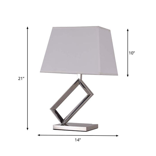 Modern White Fabric Table Light With Pagoda Shade - Stylish Bedside Lamp Steel Frame Base