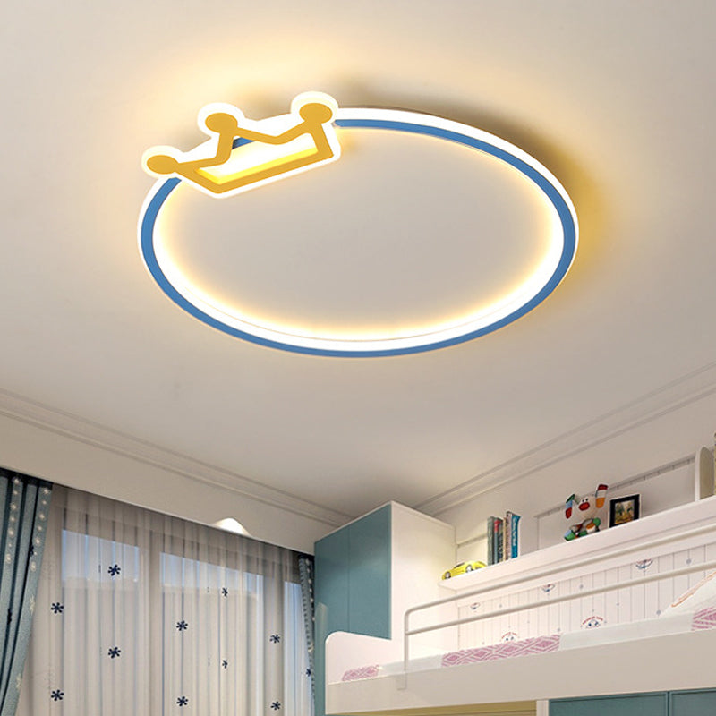 Blue Flush Mount Ceiling Lamp: Modern Acrylic LED Lighting with Diamond/Crown Design for Bedroom