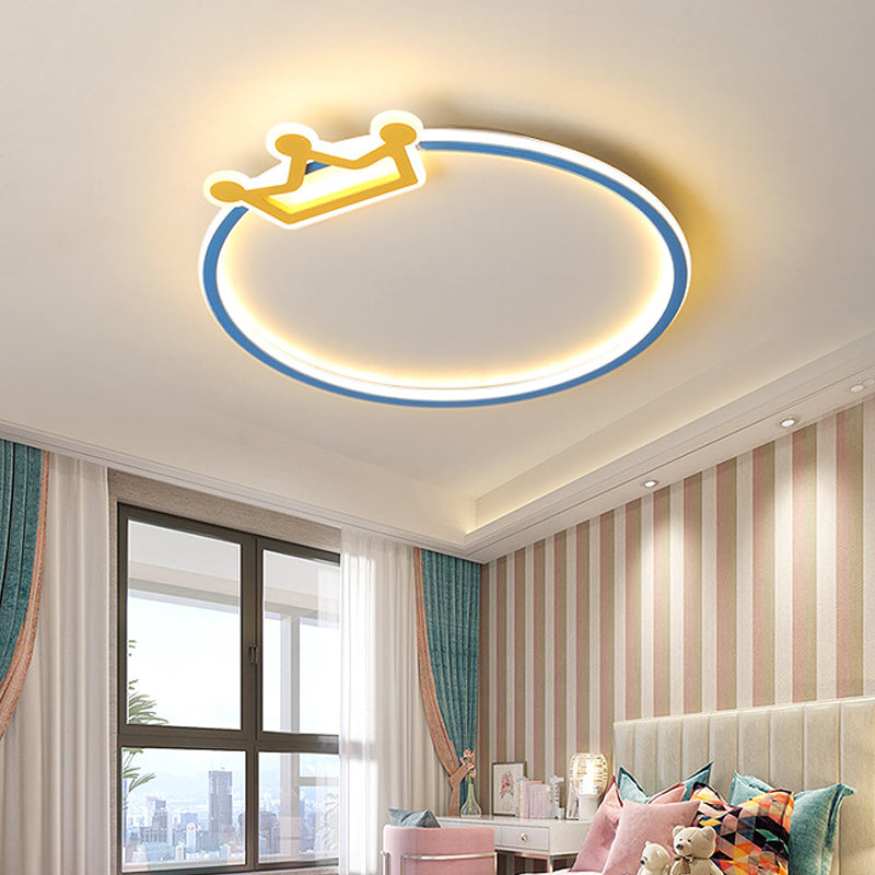 Blue Flush Mount Ceiling Lamp: Modern Acrylic LED Lighting with Diamond/Crown Design for Bedroom