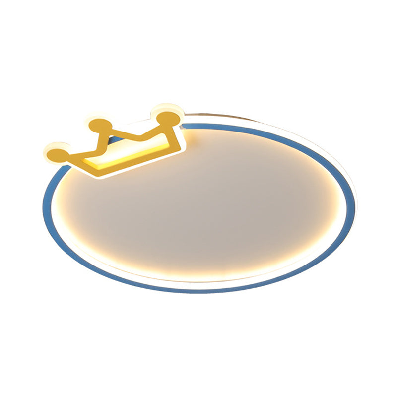 Blue Flush Mount Ceiling Lamp: Modern Acrylic LED Lighting with Diamond/Crown Design for Bedroom