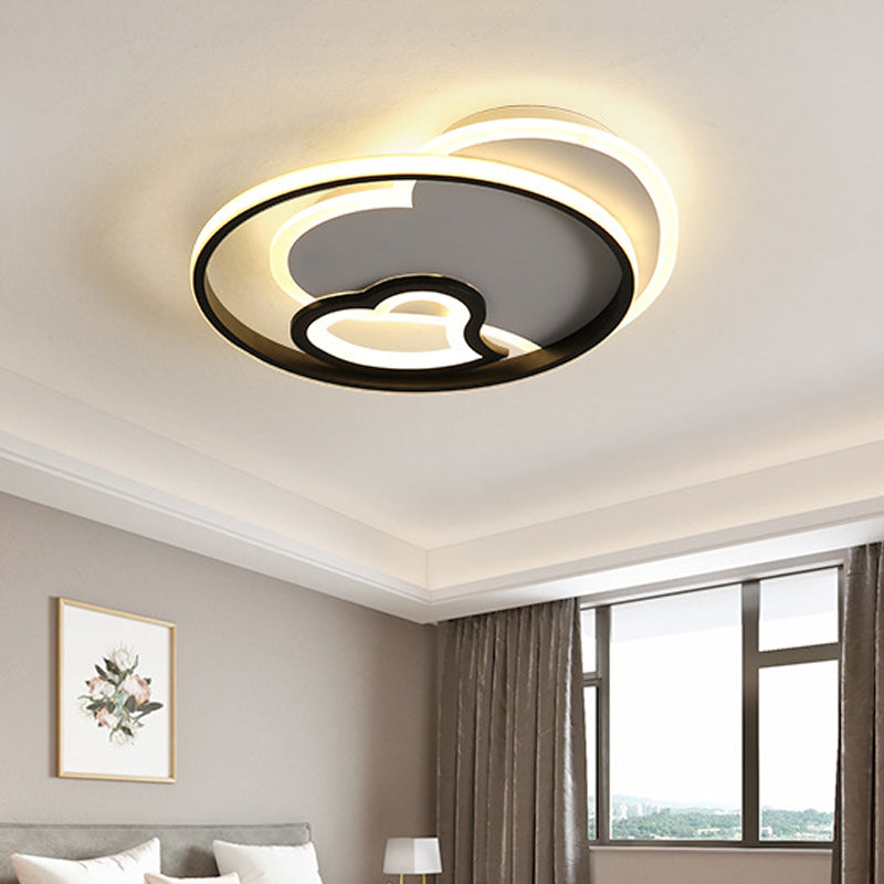 Modern Acrylic Heart Flushmount: White/Black/Pink LED Ceiling Fixture for Bedroom