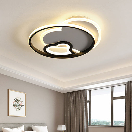 Modern Acrylic Heart Flushmount: White/Black/Pink LED Ceiling Fixture for Bedroom