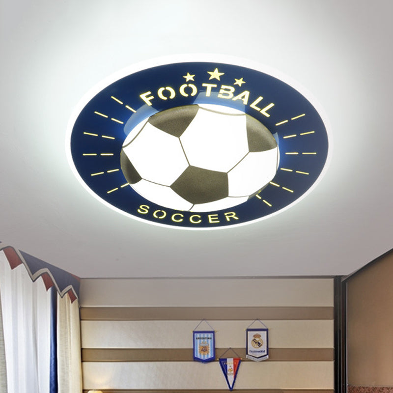 Modern Football LED Flush Mount Light Fixture in White/Blue for Bedrooms
