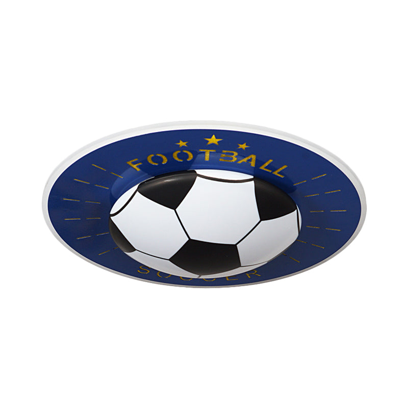 Modern Football LED Flush Mount Light Fixture in White/Blue for Bedrooms