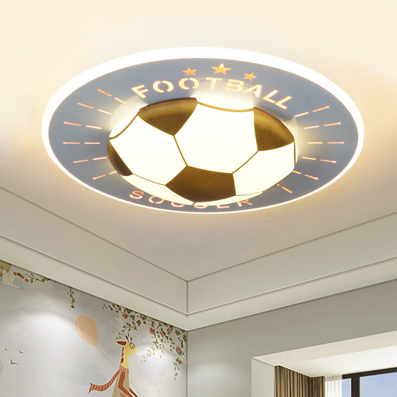 Modern Football Led Flush Mount Light Fixture In White/Blue For Bedrooms