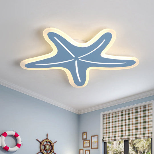 Modern Star Shaped Led Flush Light In Blue/Pink/White - Ideal For Kindergartens