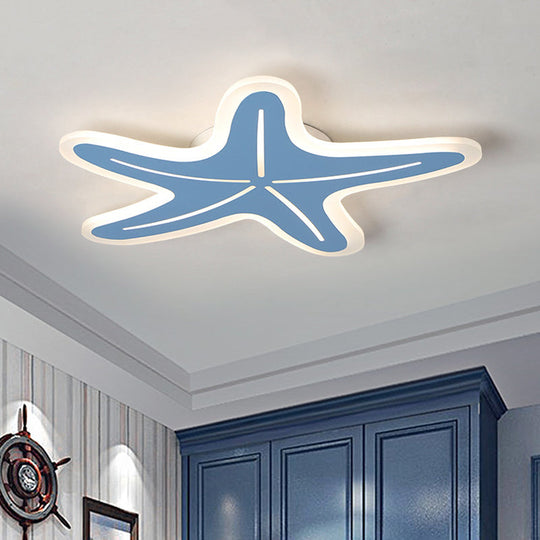 Modern Star Shaped Led Flush Light In Blue/Pink/White - Ideal For Kindergartens