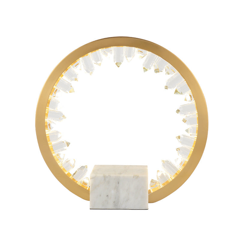 Modern Metal Bedside Led Night Lamp With Inner Magnet Crystal Decor - Gold Loop Table Light