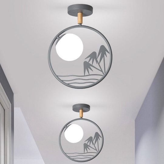 Iron Loop Semi Mount Lighting Macaron 1 Light Ceiling Flush With Ball Opal Glass Shade