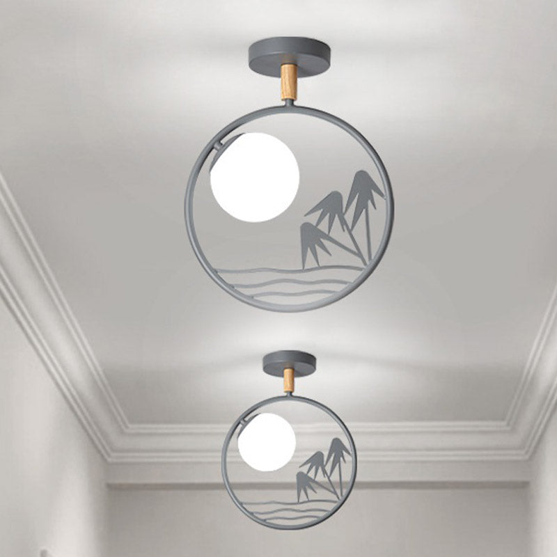 Iron Loop Semi Mount Lighting Macaron 1 Light Ceiling Flush With Ball Opal Glass Shade