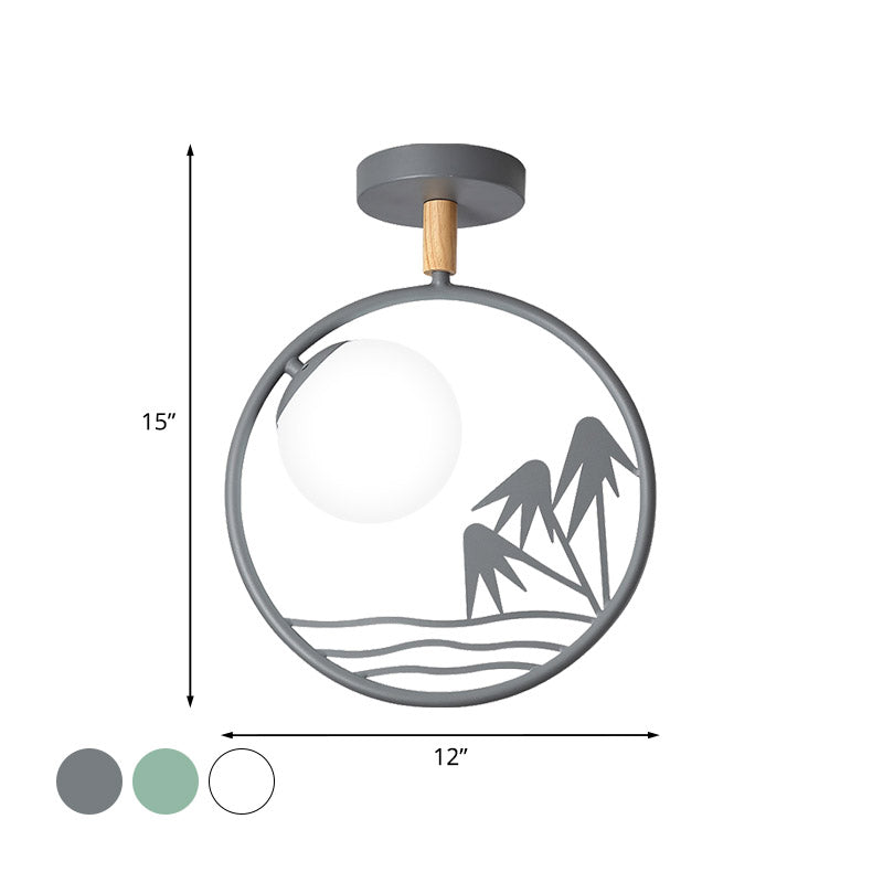 Iron Loop Semi Mount Lighting Macaron 1 Light Ceiling Flush With Ball Opal Glass Shade