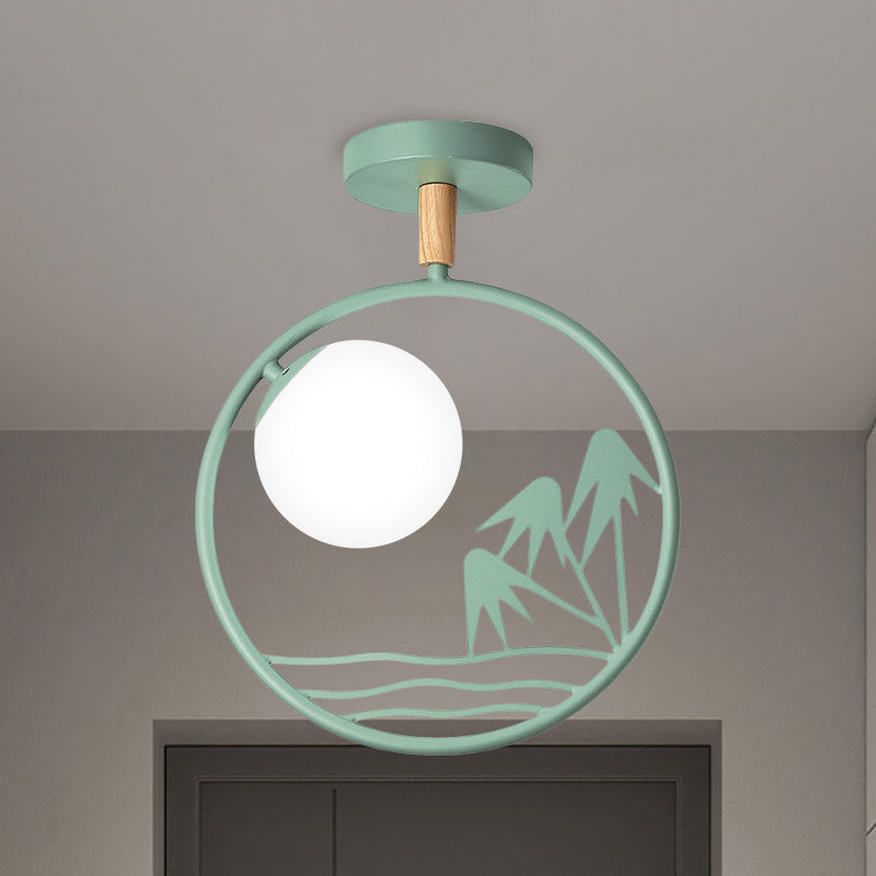 Iron Loop Semi Mount Lighting Macaron 1 Light Ceiling Flush With Ball Opal Glass Shade