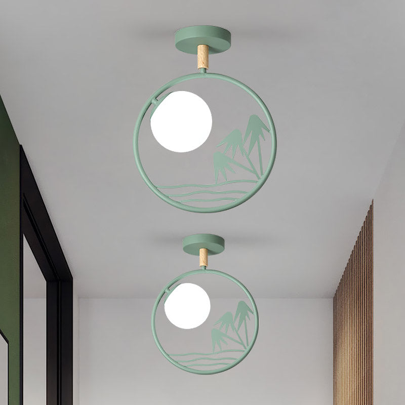Iron Loop Semi Mount Lighting Macaron 1 Light Ceiling Flush With Ball Opal Glass Shade