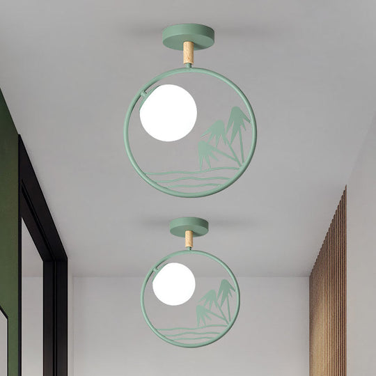 Iron Loop Semi Mount Lighting Macaron 1 Light Ceiling Flush With Ball Opal Glass Shade