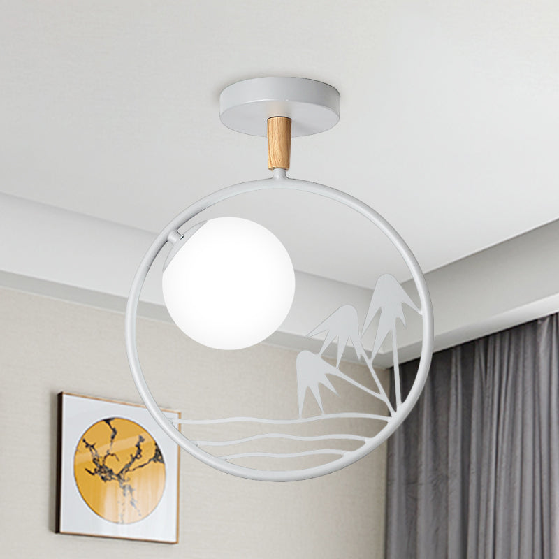 Iron Loop Semi Mount Lighting Macaron 1 Light Ceiling Flush With Ball Opal Glass Shade