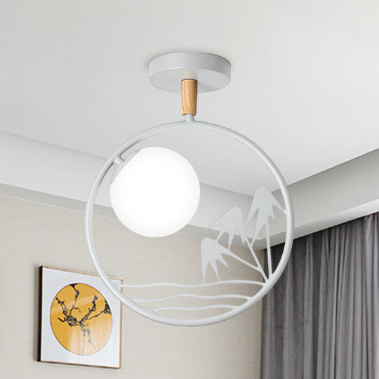 Iron Loop Semi Mount Lighting Macaron 1 Light Ceiling Flush With Ball Opal Glass Shade