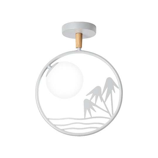 Iron Loop Semi Mount Lighting Macaron 1 Light Ceiling Flush With Ball Opal Glass Shade