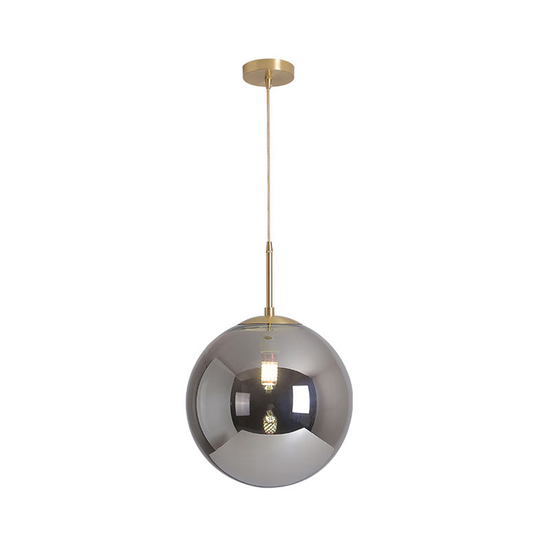 Modernist Tan And Smoke Gray Mirror Glass Globe Pendant Light - 6/10 Wide 1 Suspension Lamp For