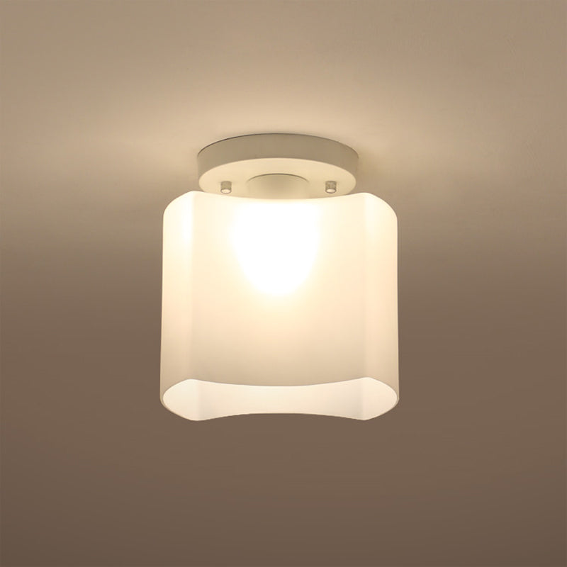 Modern White Glass Arced Corridor Semi-Flush Ceiling Light with 1 Bulb