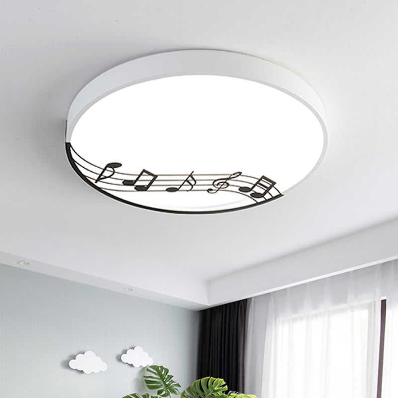 Black/White Macaron Disc Led Ceiling Flushmount Light With Rhythm Pattern - Sleek & Stylish White