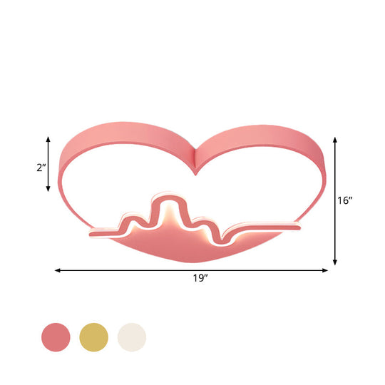 Macaron Heartbeat Acrylic LED Flushmount Ceiling Lamp - White/Pink/Gold - Child Bedroom