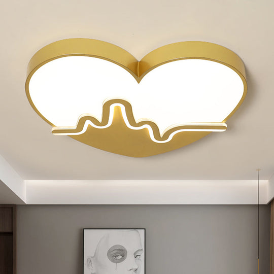 Macaron Heartbeat Acrylic LED Flushmount Ceiling Lamp - White/Pink/Gold - Child Bedroom