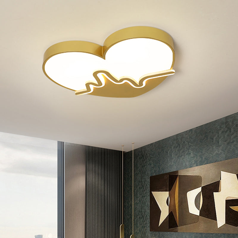 Macaron Heartbeat Acrylic LED Flushmount Ceiling Lamp - White/Pink/Gold - Child Bedroom