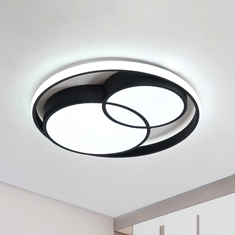Modern Metal Black/White Circle Ceiling Flush Mount with Integrated LED for Bedroom Lighting