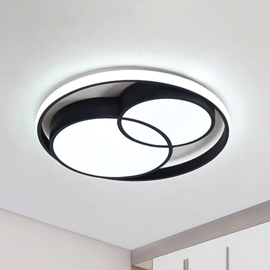 Modern Metal Black/White Circle Ceiling Flush Mount with Integrated LED for Bedroom Lighting