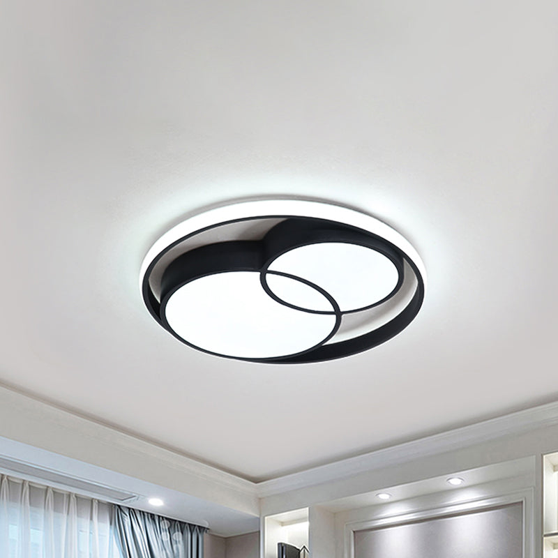 Modern Metal Black/White Circle Ceiling Flush Mount with Integrated LED for Bedroom Lighting