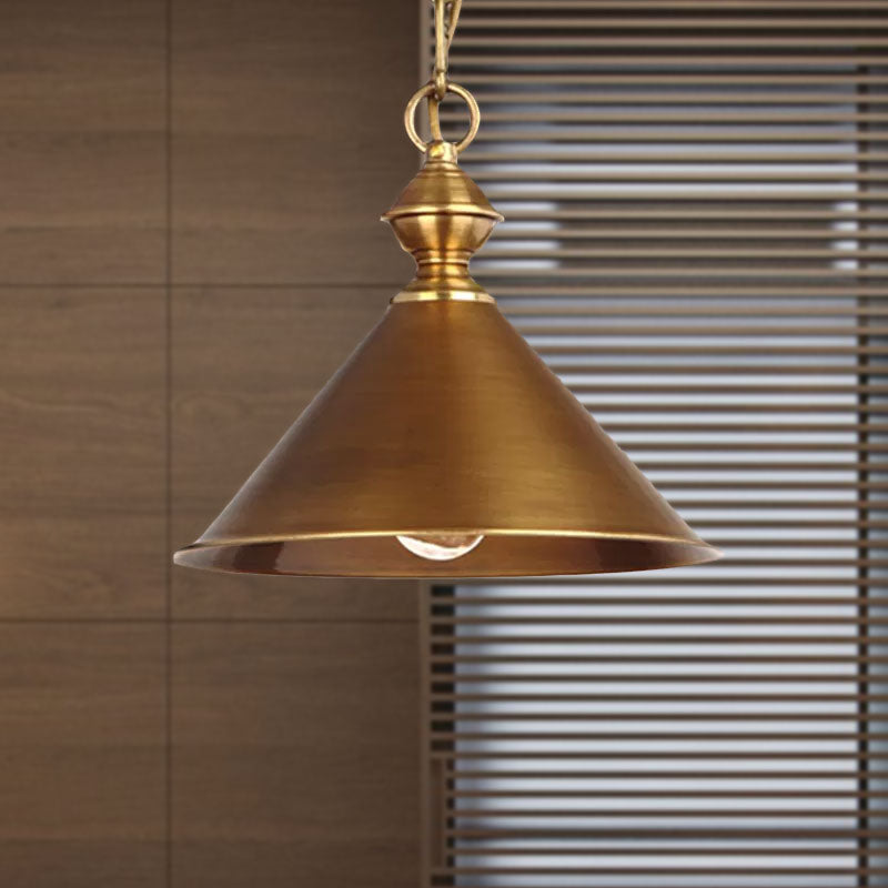 Vintage Suspension Pendant Light with Metallic Brass/Gold Finish - 7"/8.5" Conical Shade, 1-Light