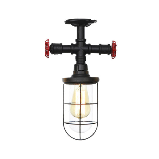 Plafonnier semi-encastré industriel en forme de cage noire avec verre transparent, robinet de chasse d'eau décoratif pour balcon