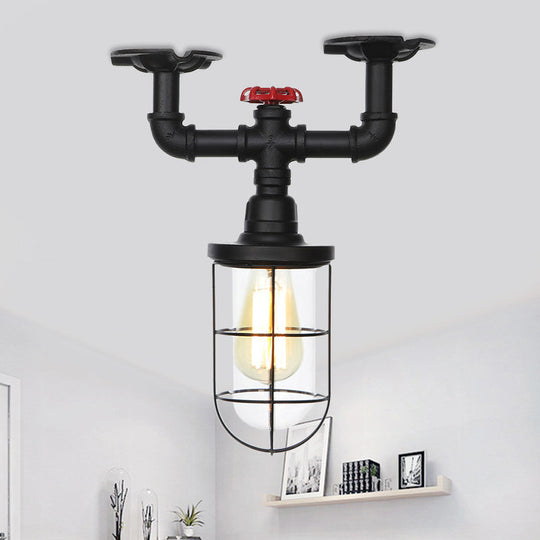 Plafonnier semi-encastré industriel en forme de cage noire avec verre transparent, robinet de chasse d'eau décoratif pour balcon