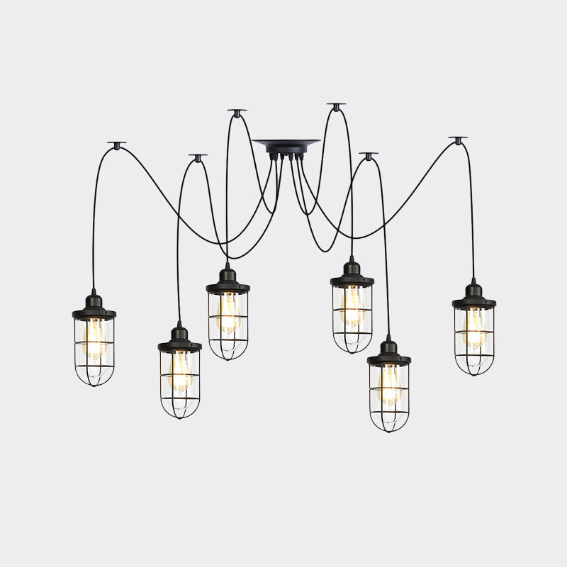 Industrial Black Caged Multi Ceiling Light - Clear Glass 2/3/6-Bulb Ideal For Restaurants Swag